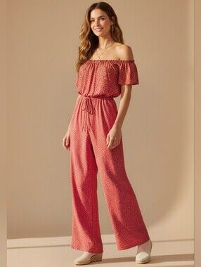 Hayden Coral Off-Shoulder Floral Wide-Leg Jumpsuit